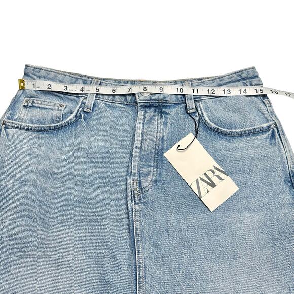 Zara | Women | Y2K Light Wash Distressed Button Fly Denim Maxi Skirt | Medium - Picture 4 of 12